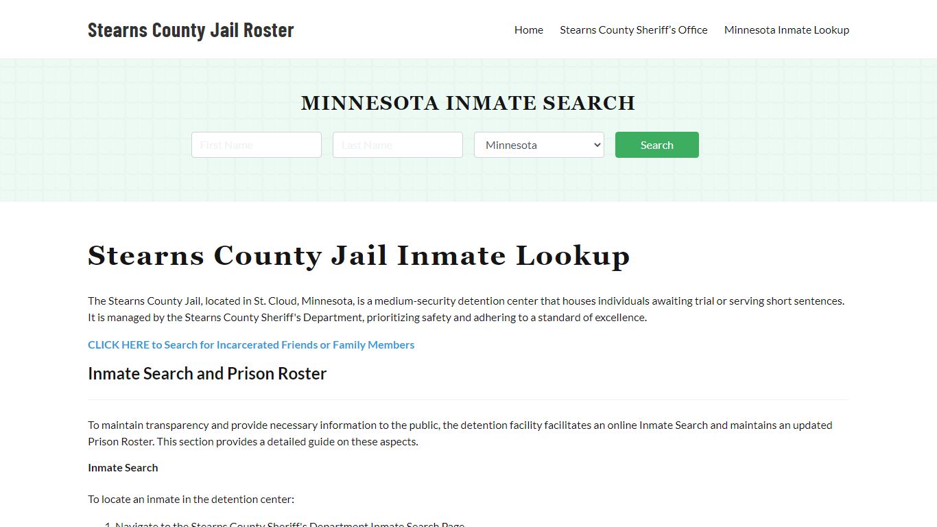 Stearns County Jail Roster Lookup, MN, Inmate Search
